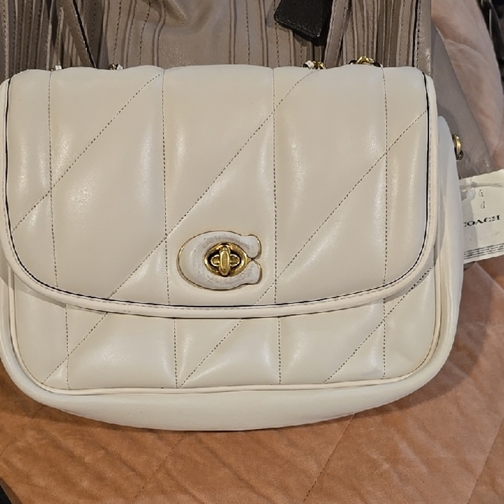 Coach Cream Quilted Shoulder Bag